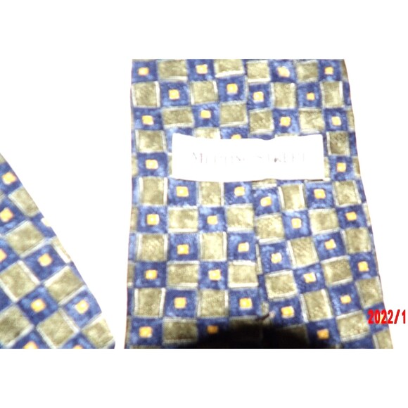 Meeting Street Necktie 100% Silk Green Blue Gold Made in USA Geometric Tie - Picture 2 of 5